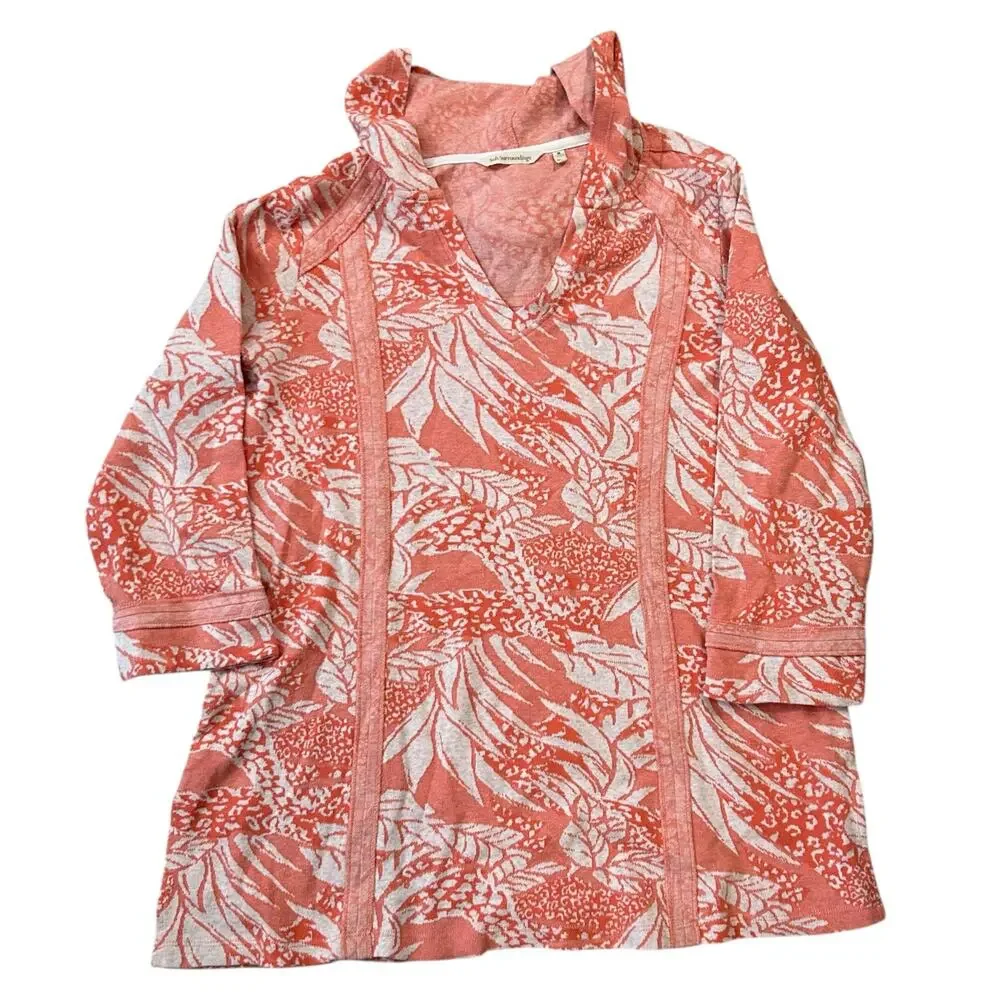Soft Surroundings Floral Sweater Coral Womens Medium Saguaro Hooded Tunic Top